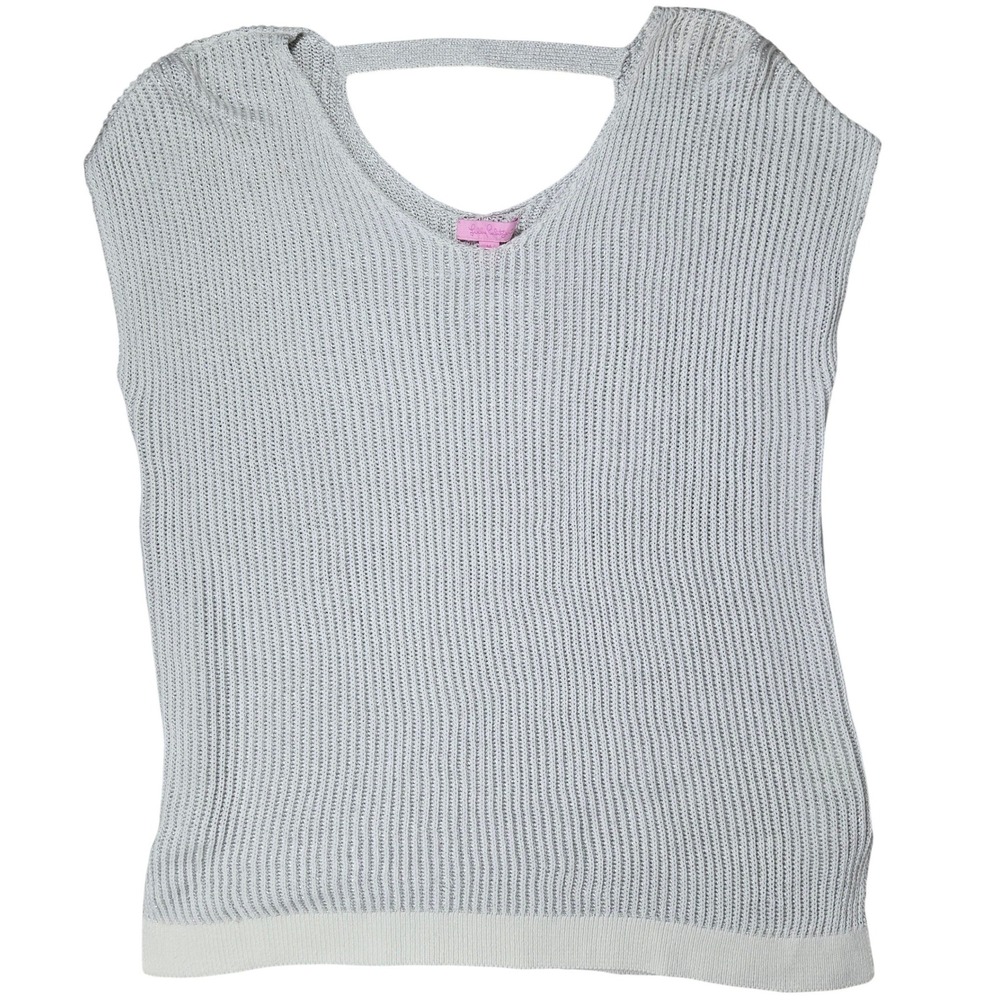 Lilly Pulitzer Silver Gilly Metallic Knit Dolman Sweater Top‎ Open Back 24423 M